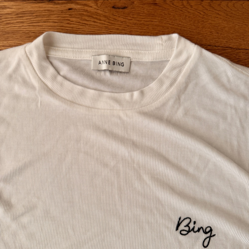 Anine Bing White Tee with Small Black Logo - Picture 3 of 6